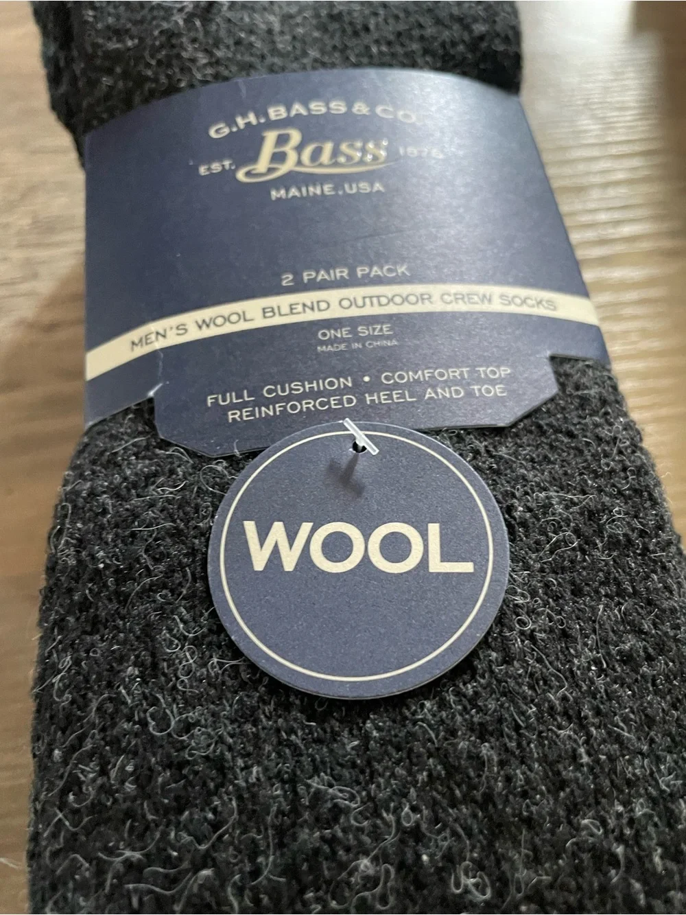 GH Bass Men’s Black Wool blend Outdoor cushioned crew socks 2pr size 10-13 New